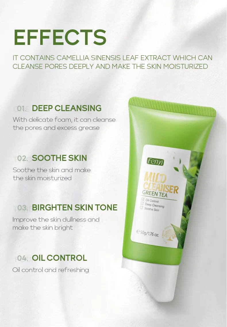 Green Tea Skin Care Face Wash – Moisturizing & Blackhead Removing Foam